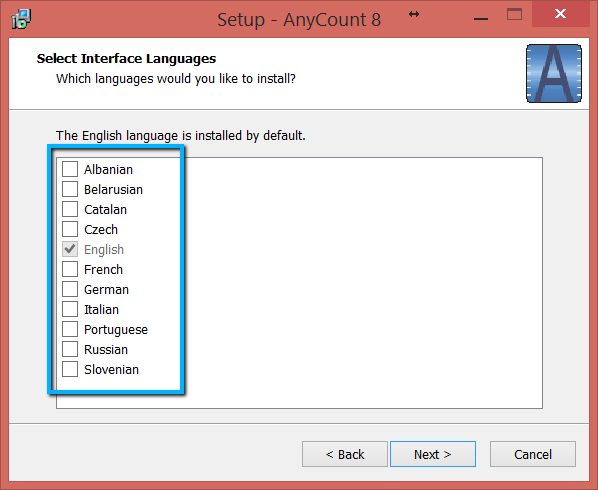 interface languages for AnyCount 8.0