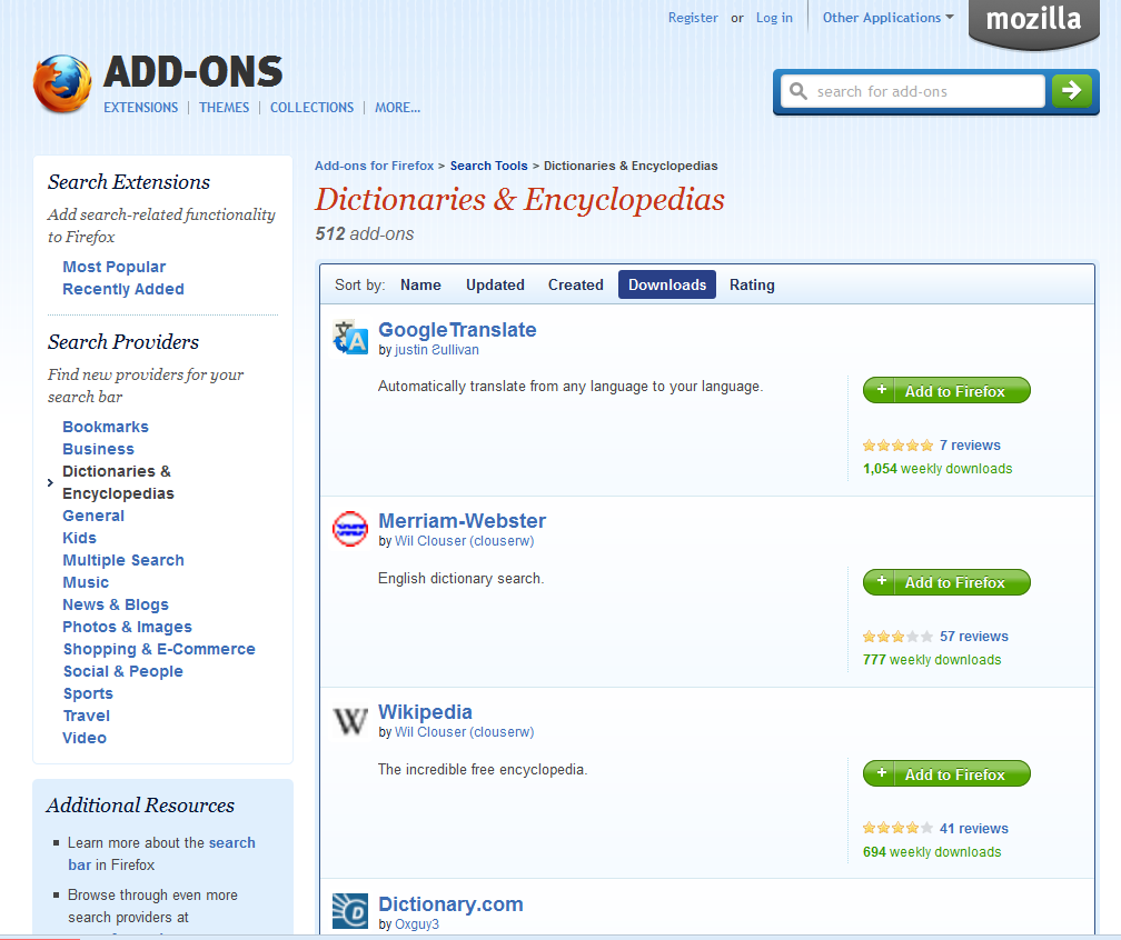 Mozilla dictionary add-ons