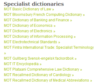 specialist dictionaries