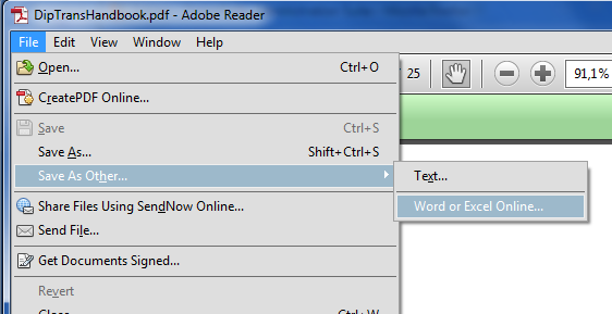 exporting from PDF to Word or Excel in Reader